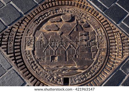 Decorative manhole cover, Bergen, Norway, Hordaland, Norway, Scandinavia, Europe