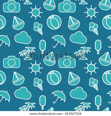 Seamless pattern  in stylish colors of traveling, tourism and vacation theme. Vector illustration