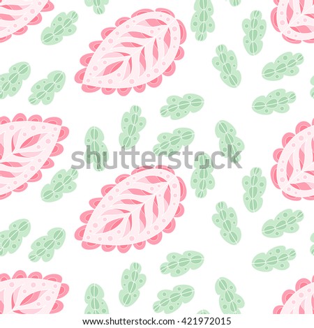 Vector flower seamless pattern. Cute doodle print with flower and leaf.