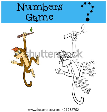 Educational games for kids: Numbers game with contour. Little cute brown monkey smiles.