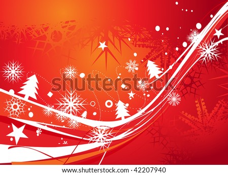 Abstract christmas wave line tree with snow background, vector illustration for xmas