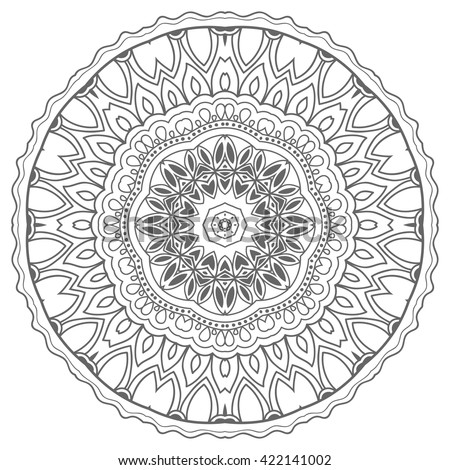 Black and white geometric mandala background. Round ornament decoration, isolated design element. Zen-doodle art for coloring book. Tribal ethnic floral mandala sketch pattern for coloring page