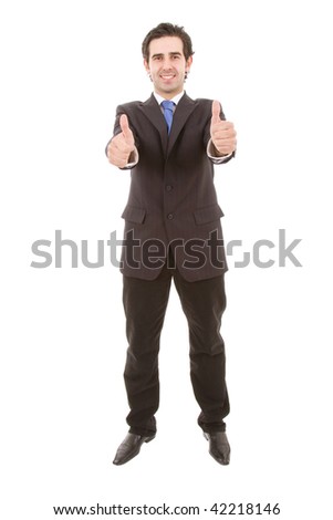 happy business man showing thumbs up sign isolated on white background