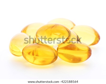 Omega 3 soft gel capsules on white background