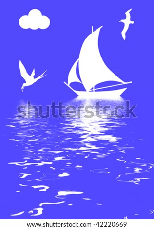 vector illustration sailboat in ocean