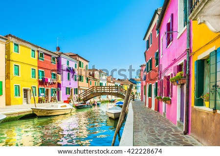 Colorful houses in Burano island near Venice, Italy Royalty-Free Stock Photo #422228674