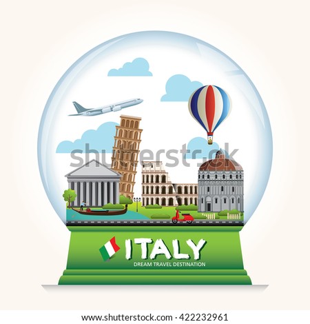 Italy Icons Design Travel Destination Concept, Travel design templates collection, Info graphic elements for traveling to Italy. Snowball Vector