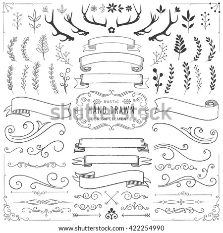 Rustic Clipart Set - Rustic ornaments, florals, banners and scrolls