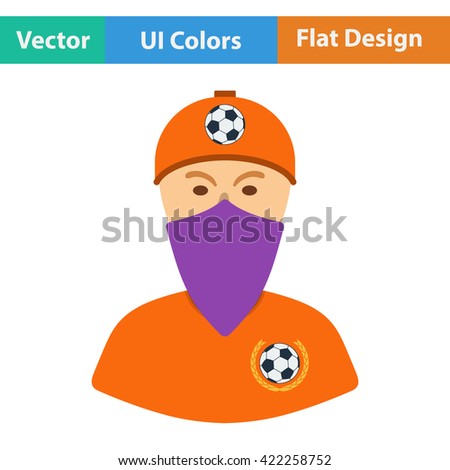 Football fan with covered  face by scarf icon. Flat design in ui colors. Vector illustration. 