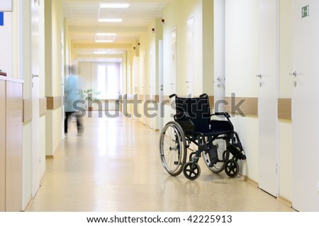 Wheel chair at the hospital corridor.