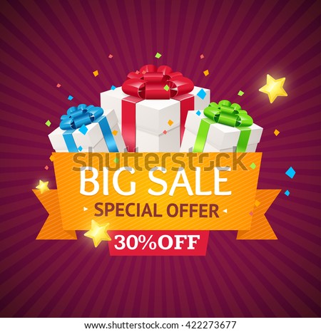 Sale Label Background with Gift Box. Vector illustration Royalty-Free Stock Photo #422273677