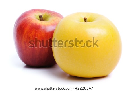  Red and green fresh apples on studio white