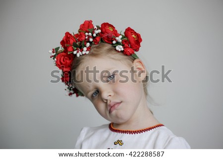 Little girl in national Ukrainian dress, embroidered shirt