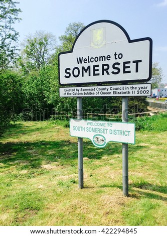 Welcome to Somerset and Yeovil, road sign in Yeovil, England, UK
