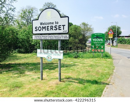 Road sign Welcome to Somerset and Yeovil, England, UK