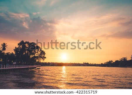 Peaceful sunset on the river in Thailand - Vintage effect style pictures