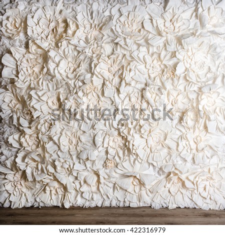 White paper flowers background. Light paper texture 