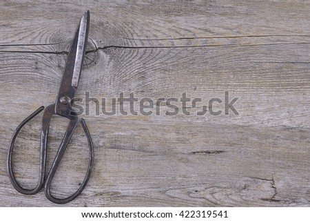 A studio photo of a pair of vintage scissors