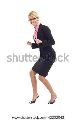 picture of one very excited businesswoman over white