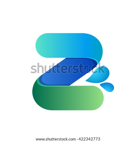 Z letter with water waves and drops. Font style, vector design template elements for your ecology application or corporate identity.