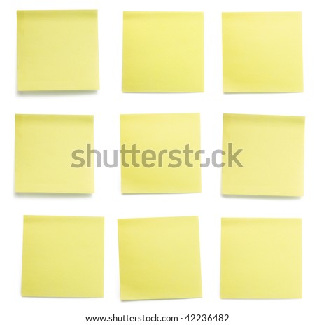 A set of office/work related yellow colored paper sticky notes. Isolated on white background include clipping path. Royalty-Free Stock Photo #42236482
