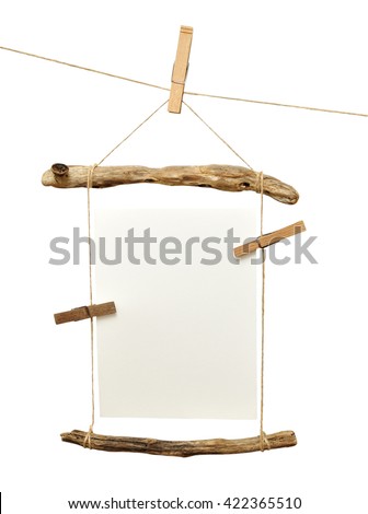 Tree branch frame with pins isolated on white background