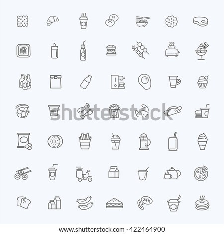Fast food vector outline icons set. Cooking