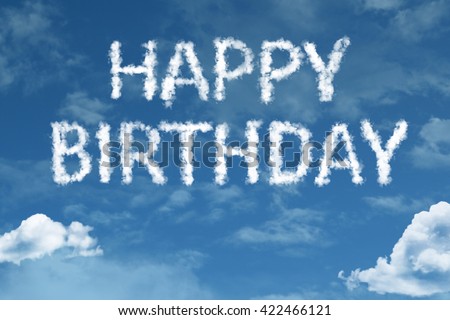 Happy Birthday cloud word with a blue sky