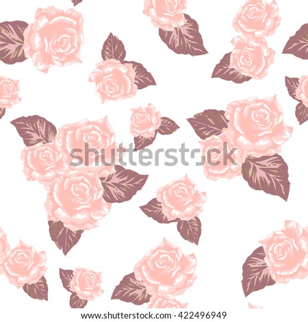 Vector pastel roses pattern. Vector flowers vintage pattern seamless. Roses pattern isolated on a white. Hand drawn painting