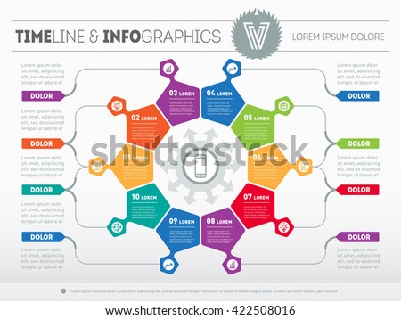 Web Template for circle infographic, diagram or presentation. Business concept with 10 options. Vector infographic of technology or education process. Part of the report with logo and icons set.