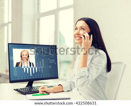 business, communication and technology concept - smiling businesswoman or student with smartphone talking