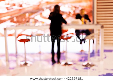 Blurred image of man and woman at the bar table; blurred 100%