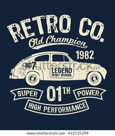 Vector vintage sport racing car, T-shirt Graphics, Retro typography