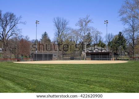 The baseball diamond as seen from the outfield Royalty-Free Stock Photo #422620900