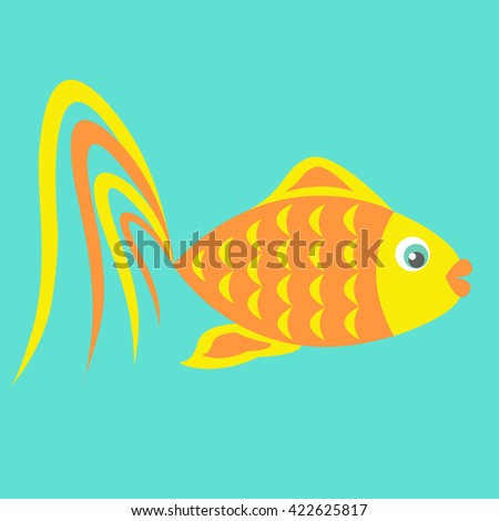 Vector gold fish on turquoise background