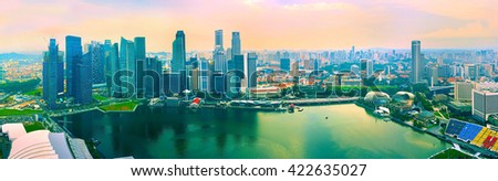 Aerial panoramic view of Singapore from Marina Bay viewpoint