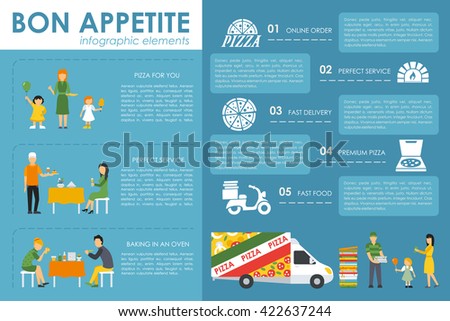 Bon Appetite flat concept web vector illustration. Pizzeria Bistro presentation.