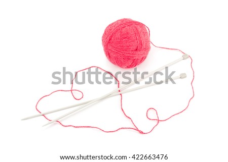 yarn balls and knitting needles isolated on white background