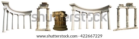 Collection of different ancient Greek columns isolated on a white background Royalty-Free Stock Photo #422667229