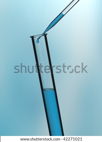 Test tube with pipet over blue background