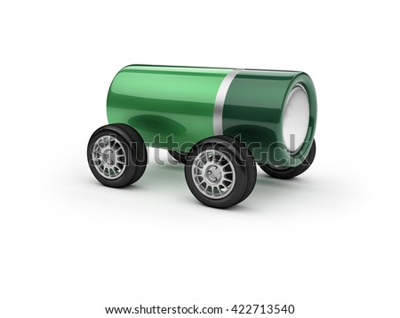 Battery car on wheels clip art cartoon 3D rendering