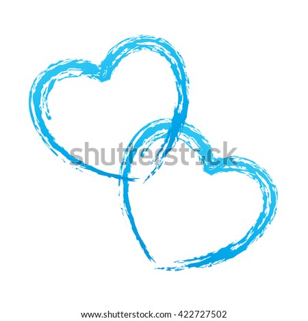 Couple of blue outlined vector hearts for wedding day card design isolated on white background