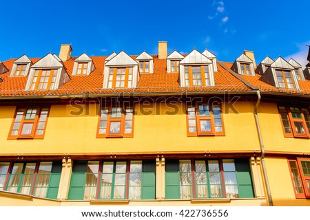 Typical colorful architecture in Wernigerode, a town in the district of Harz, Saxony-Anhalt, Germany