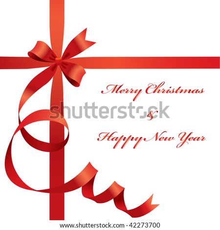 christmas and new years card with red ribbon