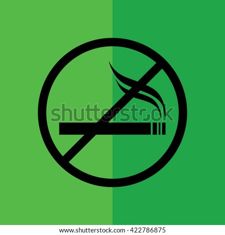 No smoking sign vector icon. Black cigarette vector illustration. Green background