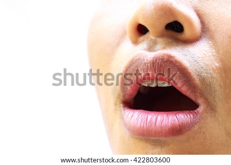 Ugly Asian man open mouth isolated on white background Royalty-Free Stock Photo #422803600