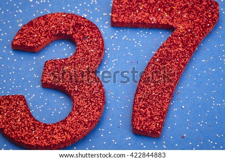 Number thirtyseven red color over a blue background. Anniversary. Horizontal