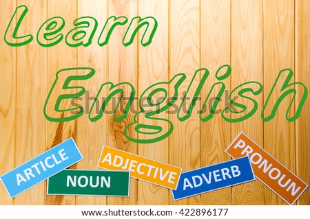 brown wooden board with english words for background