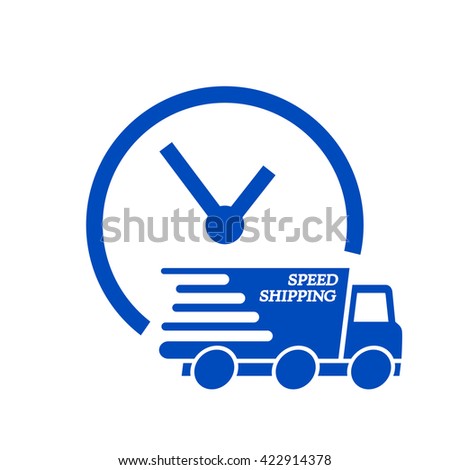 Express delivery icon. Delivery car with watch.