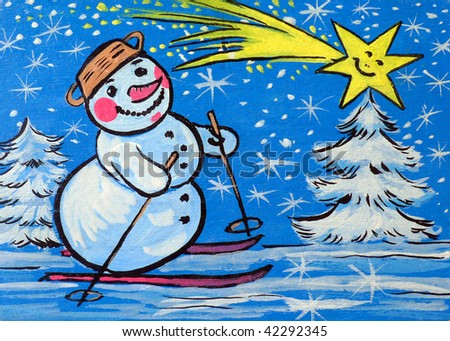 painting picture of happy snowman